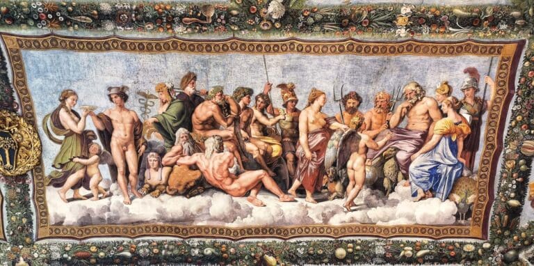 the meeting of the gods by raphael in the villa farnesina in rome