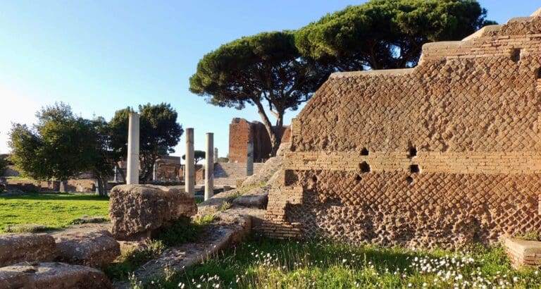 the ruins of ostia antica in springtime