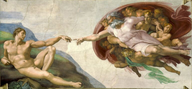 creation of adam by michelangelo in the sistine chapel