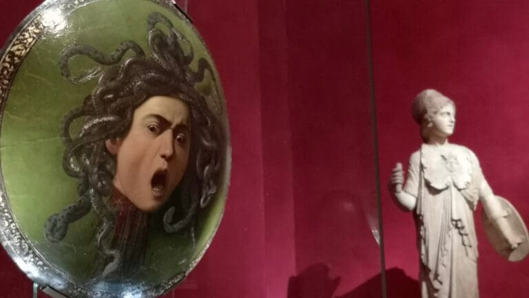caravaggio's medusa in the uffizi gallery in florence