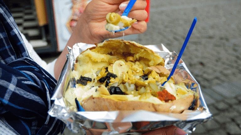 kumpir are delicious stuffed potatoes typical of istanbul street food