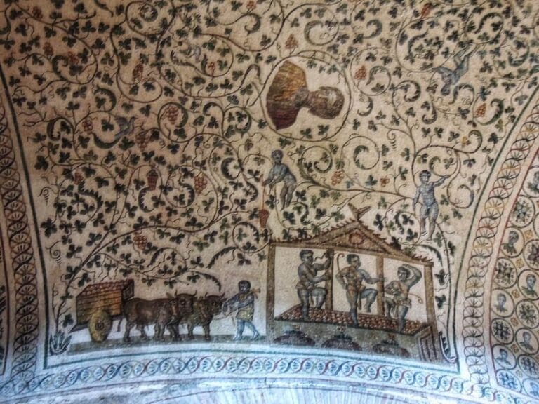 Detail of the artwork of Santa Constanza in Rome showing Bacchanalian vine motifs