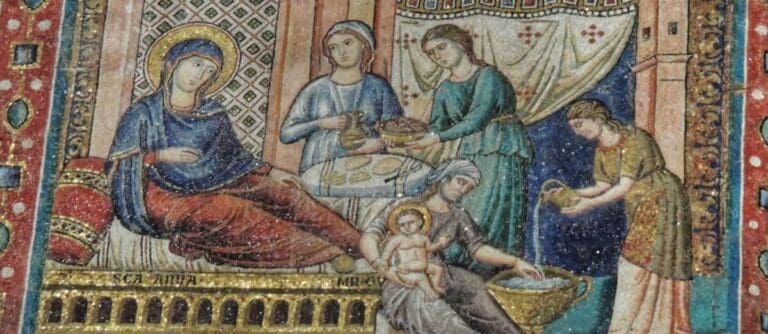 birth of the virgin by pietro cavallini in santa maria in trastevere