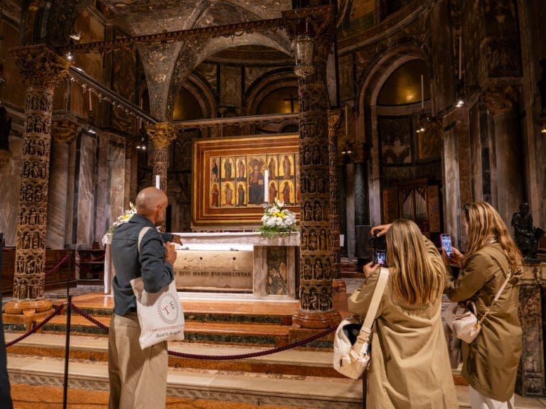 saint mark's basilica gleams at night