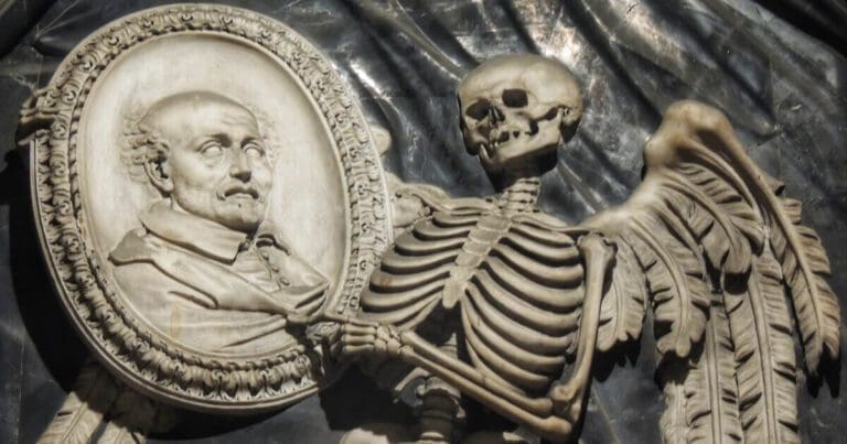Close up of the Monument to Alessandro Valtrini, in the church San Lorenzo in Damaso, 1639