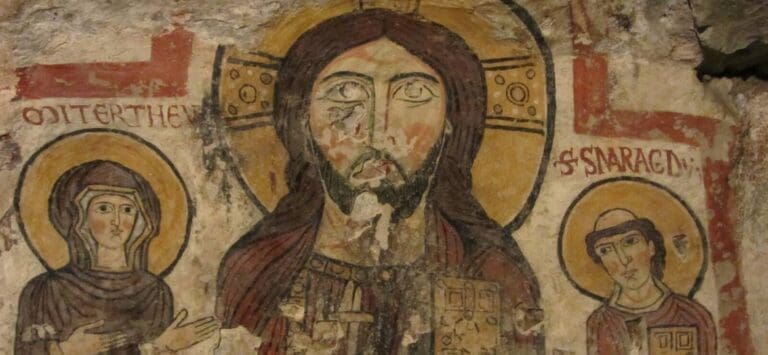 Early depiction of Christ in the catacombs of rome