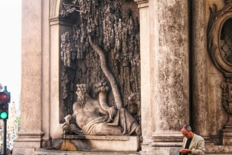 detail of the fountains of san carlo alle quattro fontane in rome designed by francesco borromini