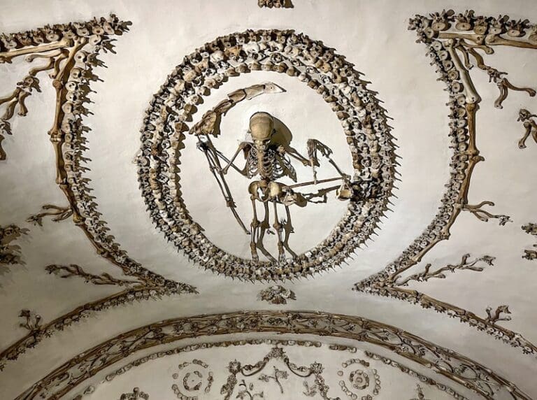 crypt of the resurrection showing a skeleton of the grim reaper in the crypt of the capuchins in rome