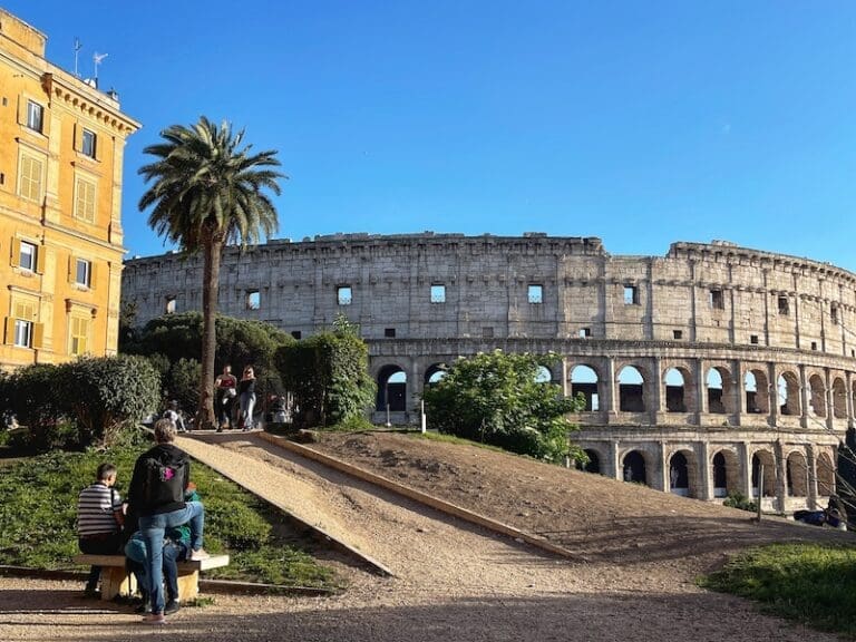 View of the Colosseum from a nearby piazza
