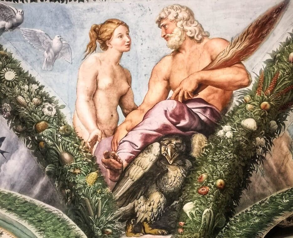 meeting of juno and psyche in the villa farnesina by raphael