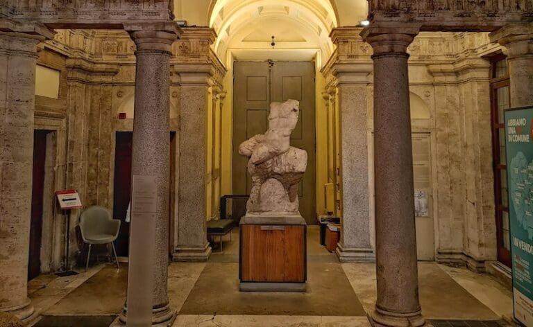 Giovanni Barracco Museum interior view with an ancient sculpted torso in marble
