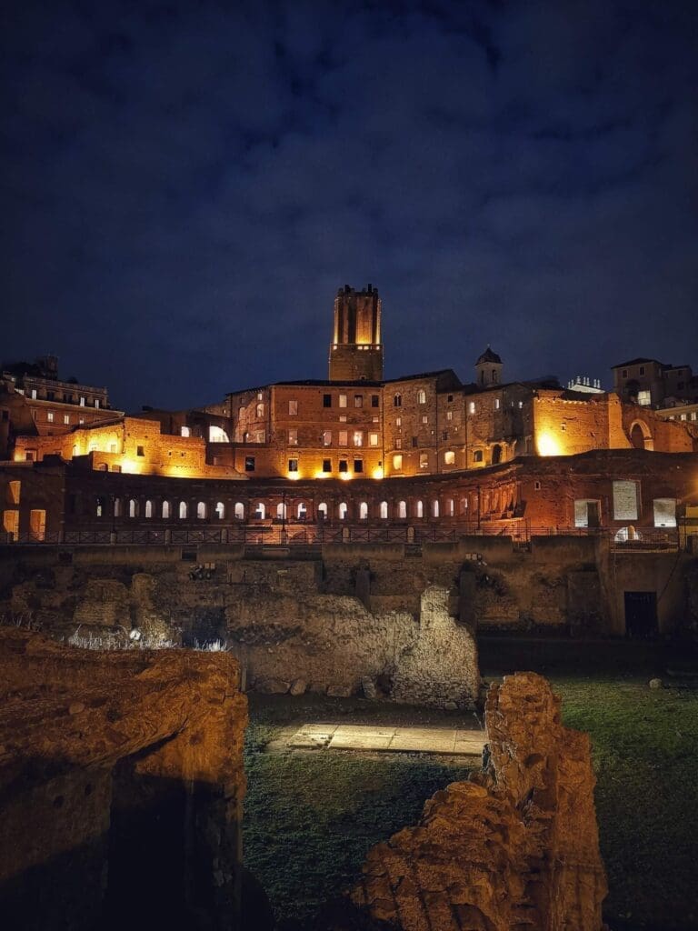 trajan's market at night in rome