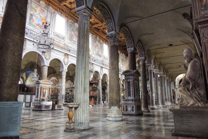 View of the nave of Church of Santa Maria in Aracoeli as seen from the Bufalini Chapel