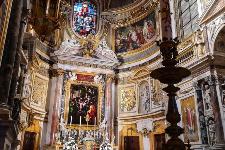 Altarpiece in the church of snat maria dell'anima in rome italy