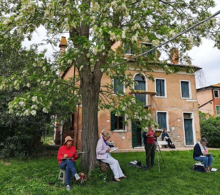 painters at work on torcello in venice
