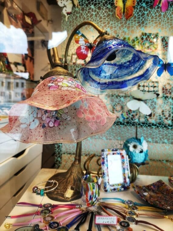 murano glass lamp being sold in a shop window
