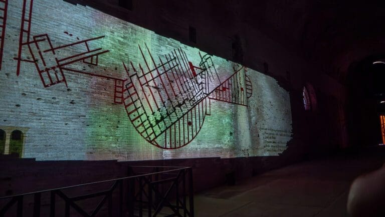 A projection on the wall of the Domus Aurea gives guest and idea of the scale and layout of the palace.