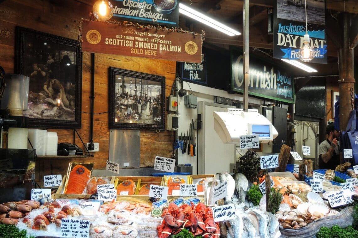Stalls inside Borough Market
