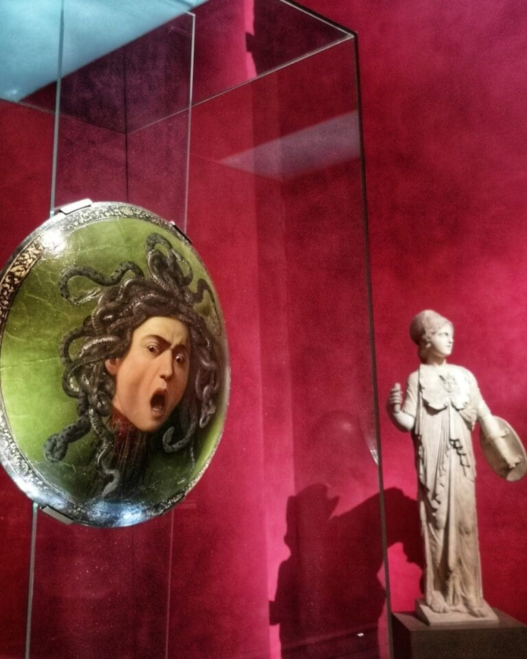 caravaggio's medusa in the uffizi gallery in florence