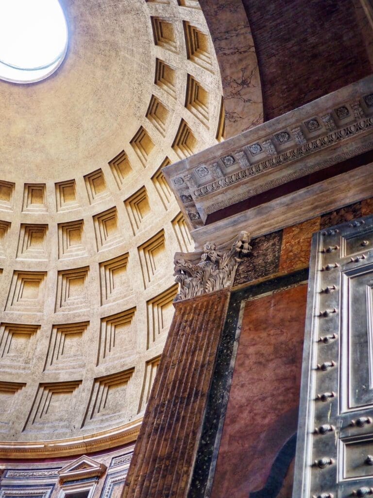 detail of the coffering in the pantheon in rome