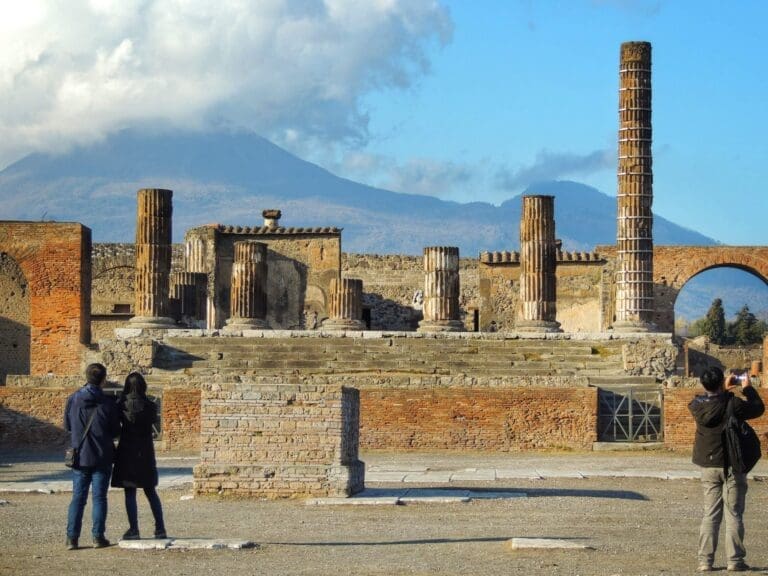 view of vesuvius from the ruins of pompeii
