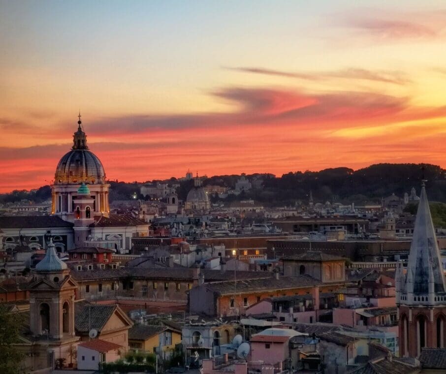 rome at sunset view from the pincio