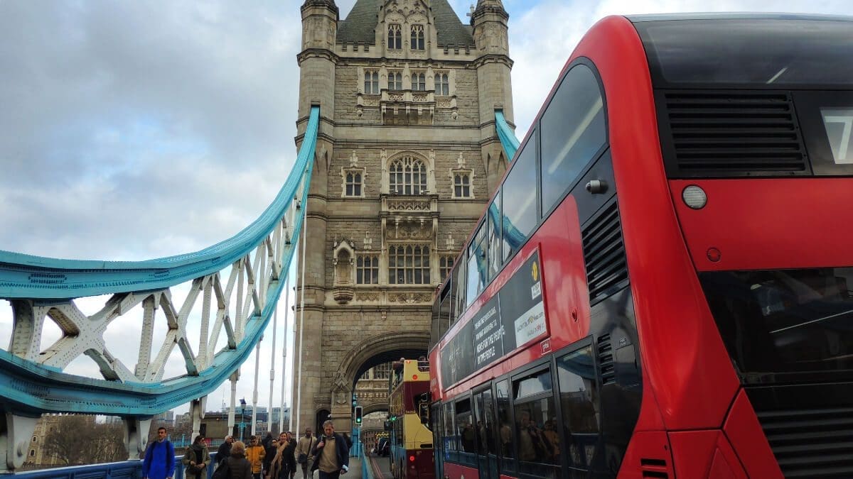Red bus on London Bridge